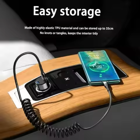Spring Telescopic Type C Data Cable 66W 5A Fast Charging USB 3A Micro Car Phone Charger for iPhone 1