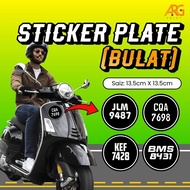 Sticker Vinyl Plate Nombor Motor Bulat Vespa Hitam Putih Two Layer Motorcycle Number Plate