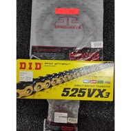 YAMAHA MT09 MT07 DID 525VX3 X RING GOLD CHAIN JT SPROCKET 15 16 43 45 (MADE IN JAPAN)