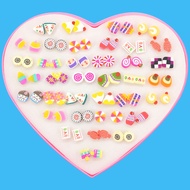 36 Pairs Peach Heart Boxed New Style Children's Earrings Glue Needle Mixed Soft Pottery Simple Carto