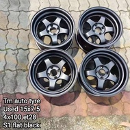 USED RIM S1 15x7.5jj 4x100 et28 Flat Black Johor Bahru