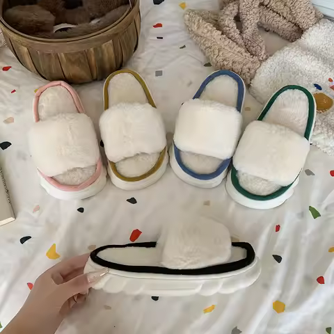 Multiple Colors Bordered Children Slippers Winter Bedroom Parent-child Shoes Soft Fashion Casual Whi