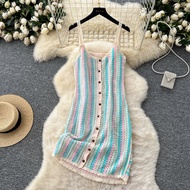 Váy Dệt Kim Bohemian Mùa Hè Cho Nữ Váy Bó Sát Màu Tương Phản Dáng Chữ A Váy Dự Tiệc Váy Công Sở Váy