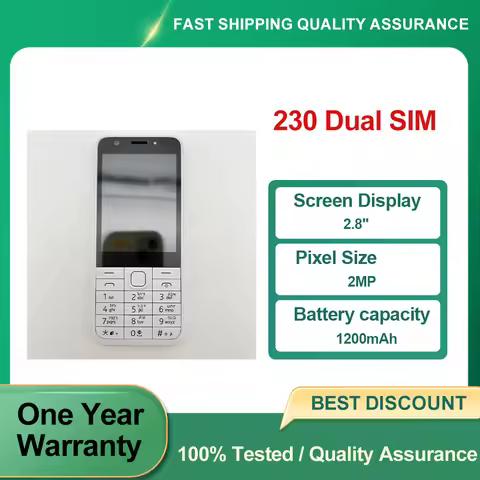 Refurbished Unlocked 230 Dual SIM Original Bluetooth 2MP 2.8" inches Phone 1200mAh 2G Good Condition