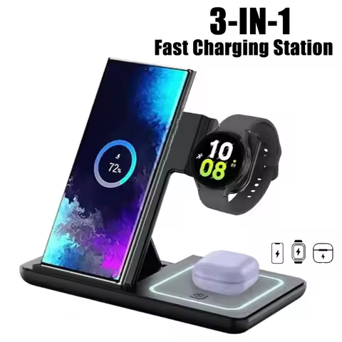 3 in 1 Wireless Charger Desk Stand For Samsung S24 S23 Galaxy Watch 2-8 Active 1 2 Buds Pro Earphone