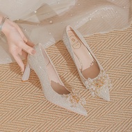 wedges heels tertutup heels bertutup Crystal Wedding Shoes - Leather Bridal High Heels 2024