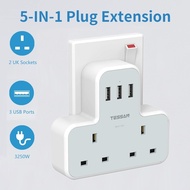TESSAN USB Charger Extension Plug Multi Adapter Extension Socket Extension Lead 3 Pin Power Strip with USB Multi Plug UK with 10 AC Outlets and 4 USB Ports Power Adapter for Home Office Kitchen PC