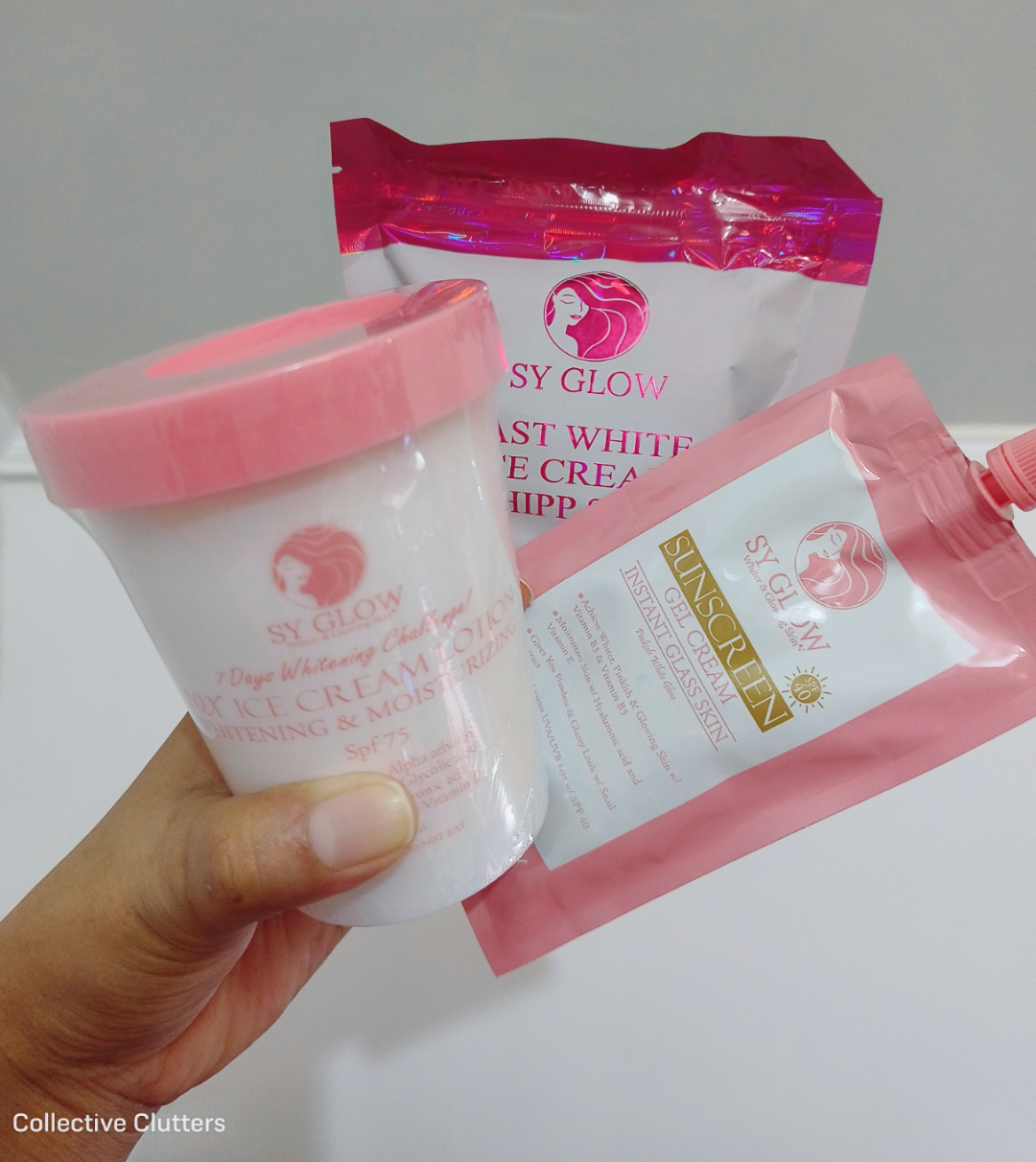 SY Glow Whitening Fast White Ice Cream Whipp Soap, 10x Ice Cream Lotion, Sunscreen Gel Cream, Triple
