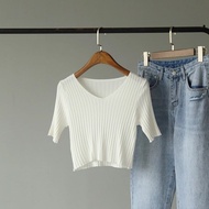 V Top Crop Top Knitted Shirt Top