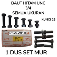 1 Box of NC Bolts and Nuts UNC/ 3/4 HEX Black Key 28 Length 1 1 1/ 2 Inches (4cm) to 6 inches (15 cm