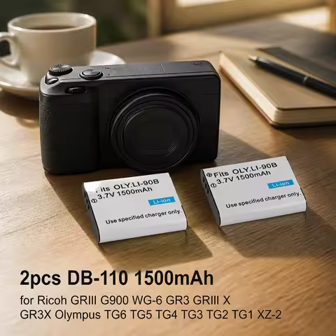 2pcs DB-110 1500mAh Camera Batteries for Ricoh GRⅢ G900 WG-6 GR3 GRⅢ X GR3X Olympus TG6 TG5 TG4 TG3 