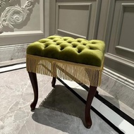 法式復古綠色鋼琴凳床邊凳腳蹬美式玄關凳絲絨化妝凳西洋古董家具