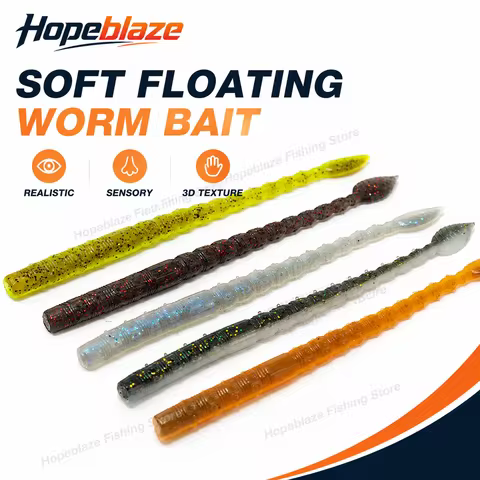 Hopeblaze Floating Leaf Tail Senko Worm 11cm 8Pcs TPE Salt Scent Soft Lure For Wacky Neko Texas Rig 