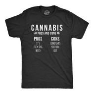 Mens Cannabis Pros and Cons Tshirt Funny Weed 420 Stoner Graphic Novelty Tee