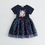 Unicorn Princess Dress for Kids Girl 7 Years Old Summer Short Sleeve Cartoon Baby Girl Dress Fashion