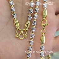 พ13 สร้อยคอ ถังSS 4mm. เงินแท้ 92.5% Italy ชุบ2กษัตริย์ (WG+G)