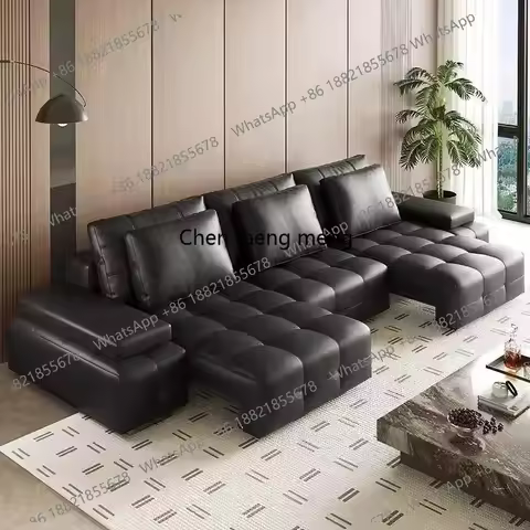 Lazy Convertible Sofa Bed Luxury Lawrence Genuine Leather Living Room Multifunctional Electric Sofa