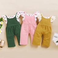 1-5 Years Kids Toddler Baju Baby Girl Clothing Summer 2PCS Suit Floral Print Lotus Leaf Short Top + 