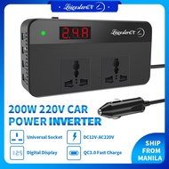 【Upgraded】LST 200W Car Power Inverter 12V to 220V Car Converter Original 2 AC Outlets 4 USB Ports Adapter DC to AC QC3.0 Fast Charge Inverter with Digital Display for Car and Household