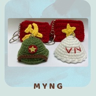 Vietnam Flag Wool Keychain, Conical Hat and Hat