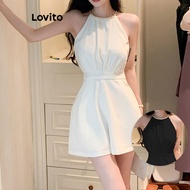 Lovito Elegant Jumpsuit Metal Basic Summer/Spring Jumpsuit for Women LNE30044 (White)