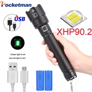 XHP90.2 LED Flashlight 26650 USB Rechargeable XHP70.2 Torch Zoomable Camping Waterproof