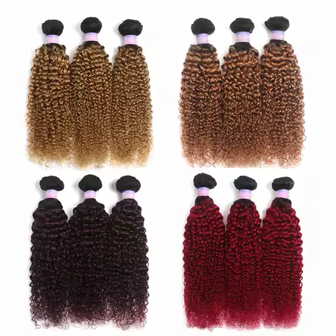 Brazilian Kinky Curly Human Hair Bundles 1B/30 Ombre Brown Colored Human Hair Weave Bundles Remy Hai