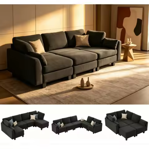 Modular Sectional Sleeper Sofa 6 Seaters Comfy Convertible Couch Bed with Ottomans for Living Room