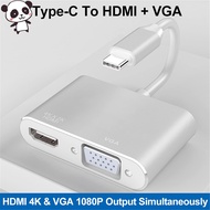 [CEZ]USB Type C to HDMI VGA conversion adapter, USB-C to hdmi vga 2-in-1 hub converter 4K image quality and simultaneous output USB3.1 high-speed transmission  device