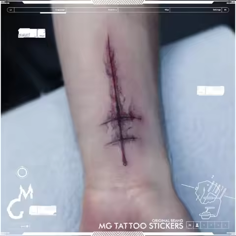 Scar Fake Tattoo Halloween Cosplay Wound Temporary Tattoo Waterproof Red Cross Punk Tattoo Sticker G