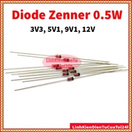 [Pack of 10] zener Diode 3V3, 5V1, 9V1, 12V 0.5W pin