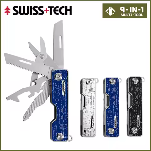 SWISS TECH 9 In 1 Multitools Pocket Tourist Knife Folding Scissors Portable EDC Cutter Tools Outdoor