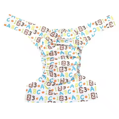 Adult Baby ABDL Reusable Snap Button Nappy Waterproof Pants, Cartoon Print Washable Diapers Breathab
