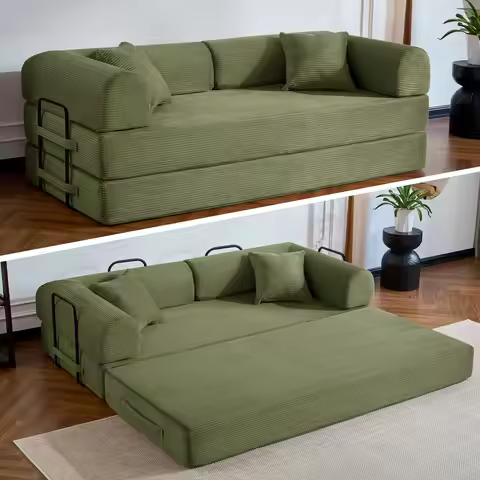 79’’ Folding Convertible Sofa Bed Corduroy Upholstered Boneless Couch, Loveseat Sleeper Floor Sofa f