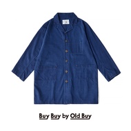 Ami Khaki Japanese Retro Windbreaker indigo Blue Dyed Mid-Length Lapel Jacket Suit Collar Casual Jac