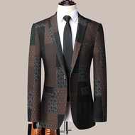 ✨Ready Stock✨ raya baju jaket lelaki New Cotton Suit Men's Fashionable Printed Plaid YILI Single-Bre