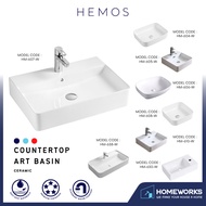 HEMOS BATHROOM CERAMIC WASH BASIN TABLE TOP ART BASIN SQUARE VESSEL SINK WHITE PORCELAIN HM-604-W