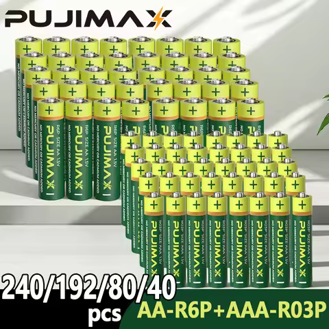 PUJIMAX 240/128/80/40-piece AAA + AA battery pack, 1.5V carbon-based battery, suitable for wireless 