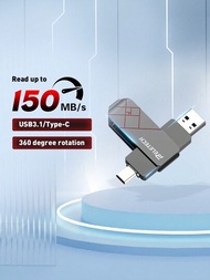 1入組 2合1 Type-c Usb 隨身碟 32gb 64gb 128gb 高速usb3.1,適用於計算機手機 Usb 金屬迷你隨身碟 32gb、64gb、128gb