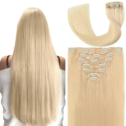 613 Blonde Clip in Hair Extensions Human Hair 8Pcs Per Set with 18 Clips Honey Blonde Straight Brazi