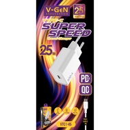 Travel Charger V-GeN VTC1-45 Super Speed 25W Fast Charging PD3.0 QC4+ Type C Port FREE CABLE TYPE C 