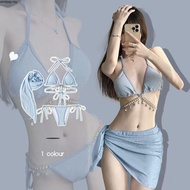 Bikini  Women's Sexy Chain Jewel Bikini Three-Piece Set Korean Version of Ins Holiday T ravel Fashio
