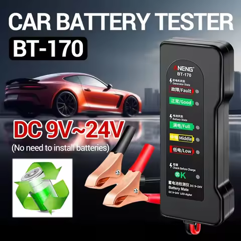 BT-170 12V Car Battery Tester 6 LED Lights Display Alternator Tester Battery Charging System Analyze
