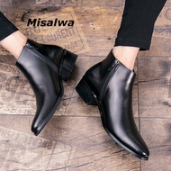 Mishalwa รองเท้าบูทหนังแท้อิตาเลี่ยนผู้ชาย,บูทสูงแบบอังกฤษมีซิป Sp รองเท้าบูทปลายแหลม
