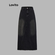 Lovito Casual Denim Skirts Plain Washed Denim Skirt for Women L105MD048