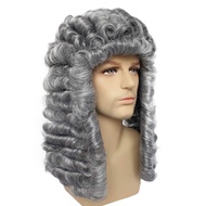 Gray Judge Wig for Men【+Wig Cap】 Lawyer Wig for Cosplay Costume Grey Wigs for Male Wavy Synthetic Wi