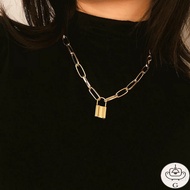 GS Rock Choker Lock Necklace Layered Chain With Lock Pendant Necklace