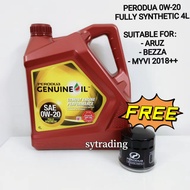 New Packing Perodua 0W-20 Fully Synthetic Engine Oil 0W20 4L+FREE Perodua Oil Filter Axia Bezza Aruz
