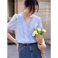 puff sleeve blouse nabora blouse puff sleeve Inman Women's V-Neck Short Sleeve Jacquard Lace Puff Sl