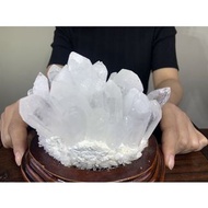 巴西 大款【白水晶簇】H51晶簇 水晶 白水晶 水晶簇 水晶球 水晶鎮 水晶花 白水晶柱 消磁淨化 水晶擺件  尺寸【寬:13.5公分 高:12.5公分 重:1086g】含底座